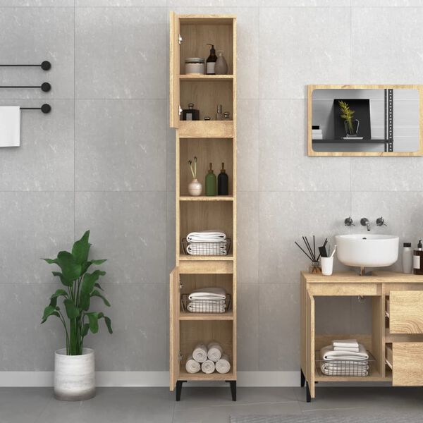vidaXL Bathroom Cabinet Sonoma Oak 30x30x190 cm Engineered Wood