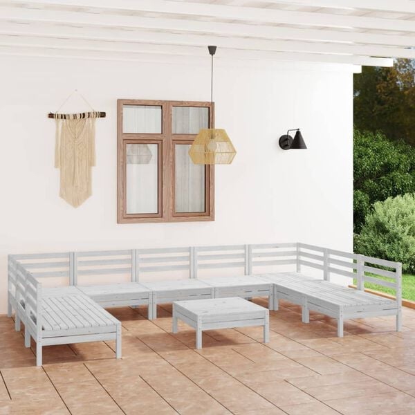 vidaXL 10 Piece Garden Lounge Set White Solid Wood Pine