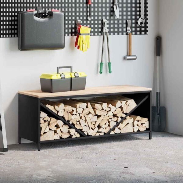 vidaXL Firewood Rack with Wooden Top Black 100.5x35.5x40 cm