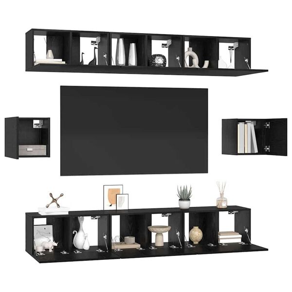 vidaXL TV Cabinet Set Wall-mounted 8 pcs Black Oak Engineered Wood