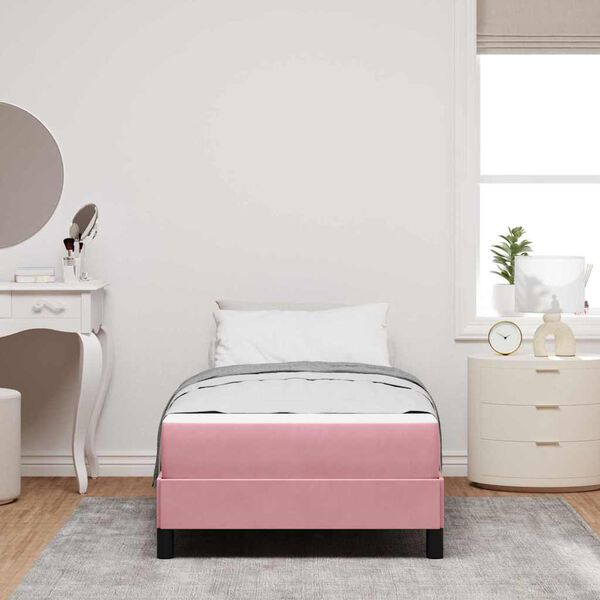 vidaXL Box Spring Bed with Mattress Pink 90 x 210 cm Fabric