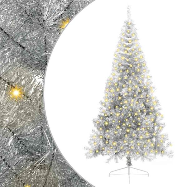 vidaXL Artificial Pre-lit Christmas Tree Silver 210 cm PET
