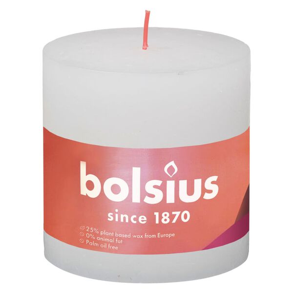Bolsius Rustic Pillar Candles Shine 3 pcs 100x100 mm Cloudy White