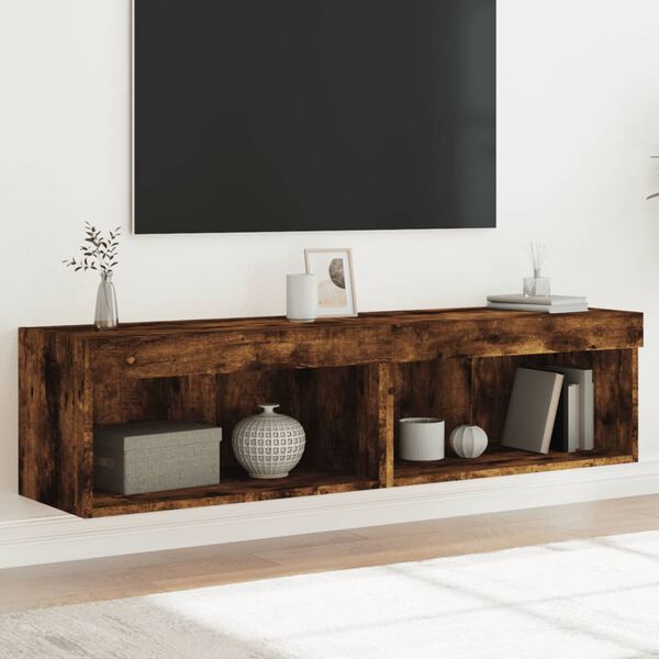 vidaXL TV Cabinets with LED Lights 2 pcs Smoked Oak 60x30x30 cm