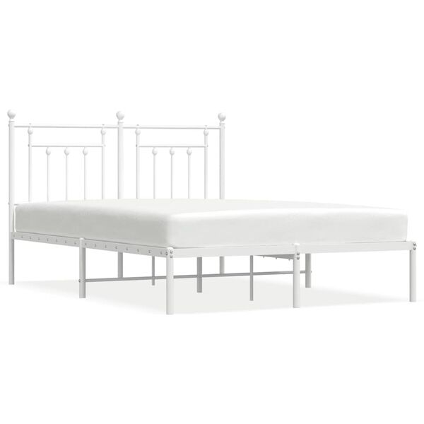 vidaXL Metal Bed Frame without Mattress with Headboard White 140x200cm