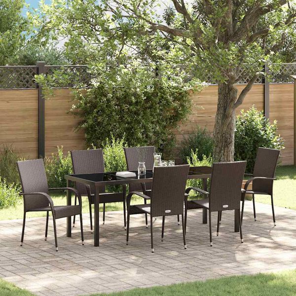 vidaXL Garden Dining Set 7 pcs Brown Powder-Coated Steel