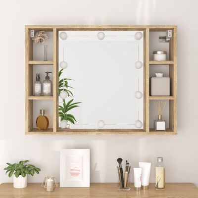 vidaXL Mirror Cabinet with LED Sonoma Oak 76x15x55 cm