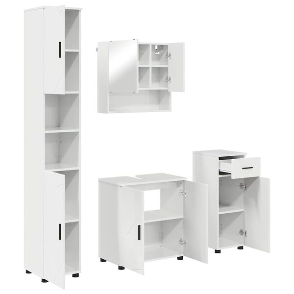 vidaXL Bathroom Furniture Set with Drawer 4 pcs High Gloss White
