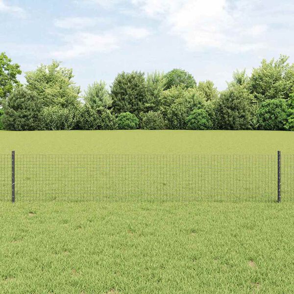 vidaXL Fence with Post Grey 0.4 x 100 m Steel and PVC