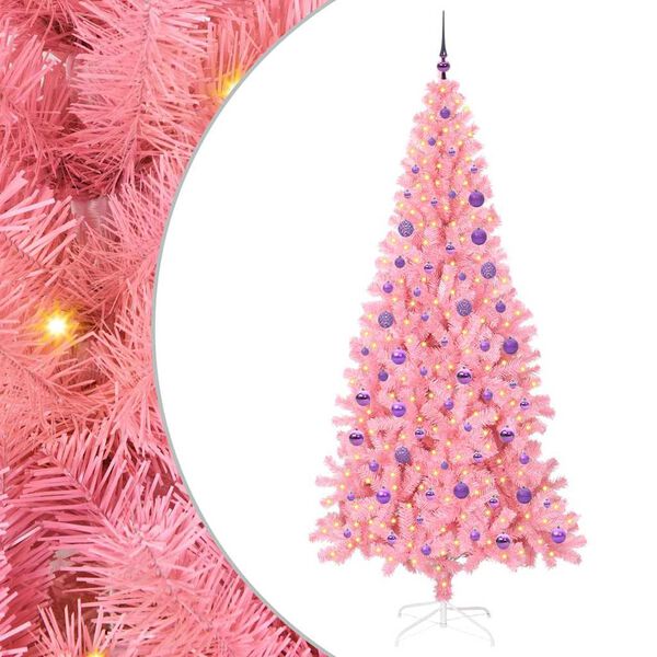 vidaXL Christmas Tree with 300 LEDs with Stand Pink 180 cm PVC