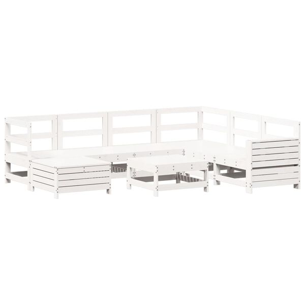 vidaXL 8 Piece Garden Sofa Set White Solid Wood Pine