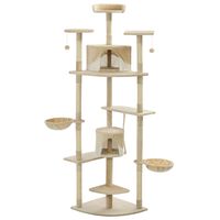 vidaXL Cat Tree with Sisal Scratching Posts 203 cm Beige and White