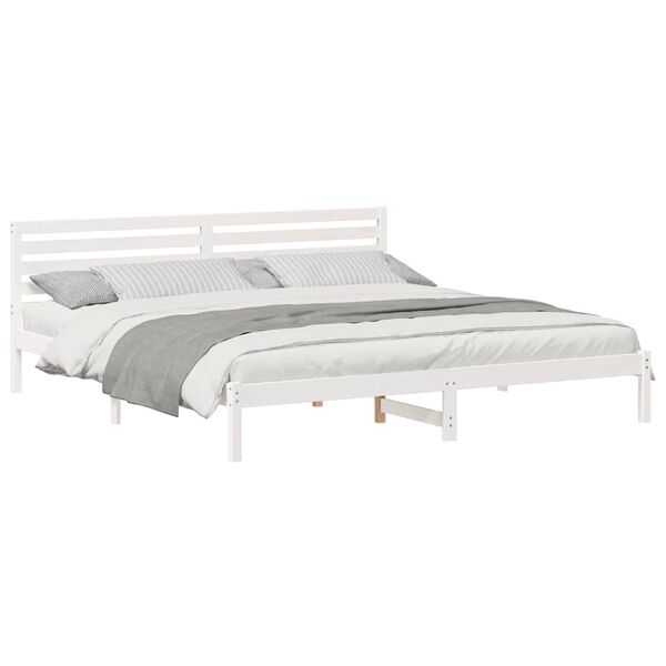 vidaXL Bed Frame with Headboard White 200 x 210 cm Solid Pine Wood