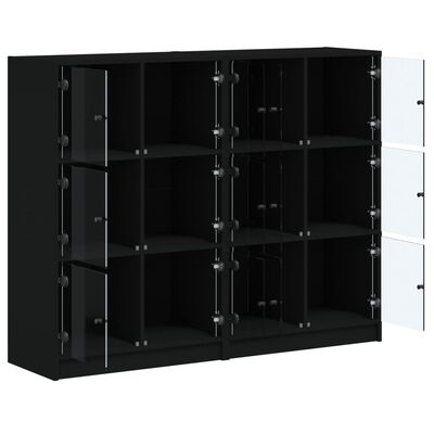 vidaXL Bookcase with Doors Black 136x37x109 cm Engineered Wood