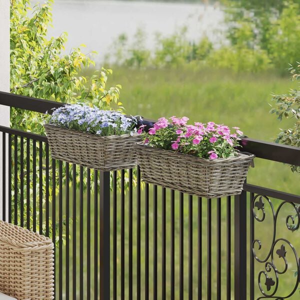 vidaXL Hanging Planter Basket 2 pcs Grey 48 x 22 x 15 cm Lacak Rattan