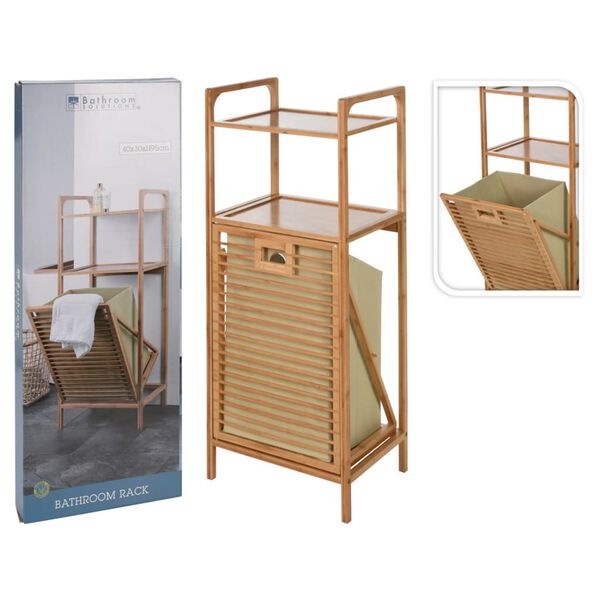 Bathroom Solutions Storage Rack with 2 Shelves and Laundry Basket Bamboo 95 cm