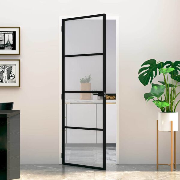 vidaXL Interior Door Black 76x201,5 cm Tempered Glass & Aluminium Slim