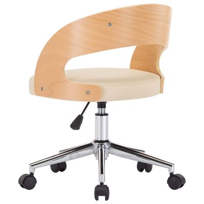 vidaXL Swivel Office Chair Cream Bent Wood and Faux Leather