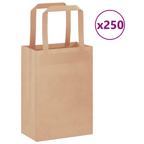 vidaXL Paper Bags 250 pcs with Handles Brown 15x8x21 cm