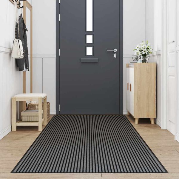 vidaXL Doormat Stripe Black and Grey 115x500 cm