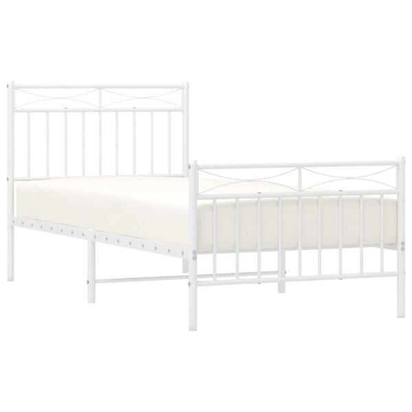 vidaXL Metal Bed Frame without Mattress with Footboard White 90x200cm