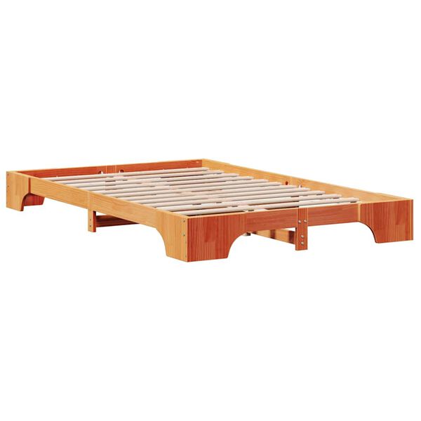 vidaXL Bed Frame Wax Brown 135 x 190 cm Solid Pine Wood