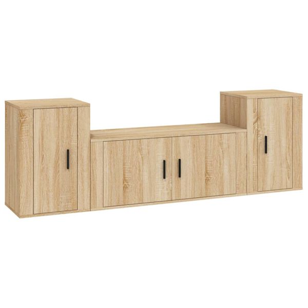 vidaXL 3 Piece TV Cabinet Set Sonoma Oak Engineered Wood