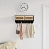 vidaXL Wall-mounted Coat Rack Black Engineered Wood and Natural Rattan