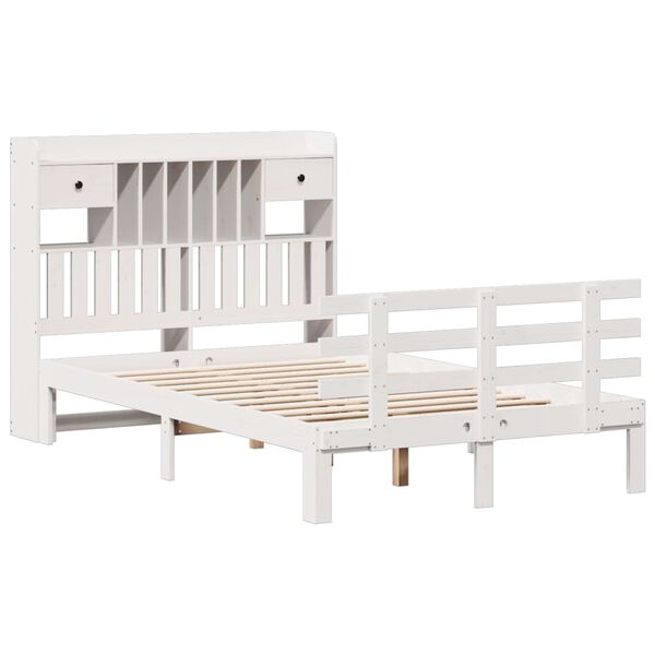 vidaXL Bookcase Bed without Mattress White 135x190 cm Double Solid Wood Pine