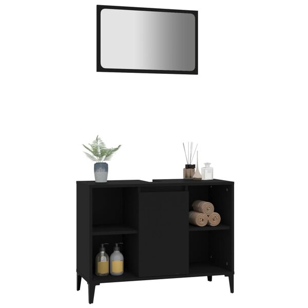 vidaXL 2 Piece Bathroom Furniture Set Black Engineered Wood