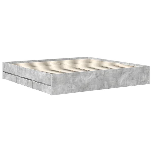 vidaXL Bed Frame with Drawer Concrete Grey 200 x 200 cm Engineer Wood