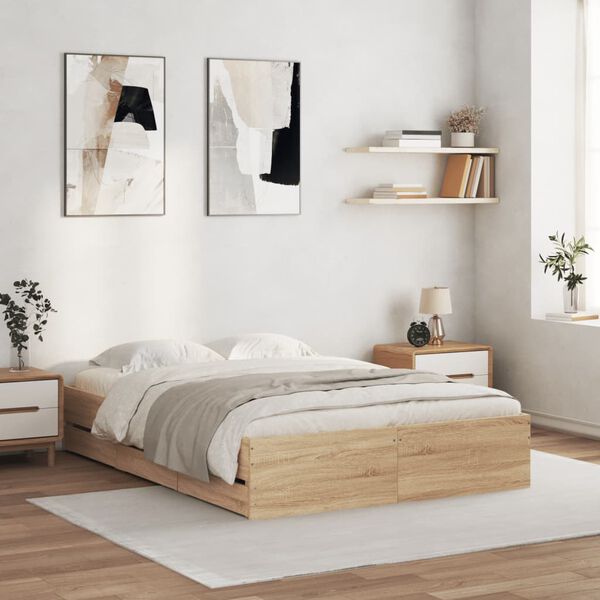 vidaXL Bed Frame with Drawers without Mattress Sonoma Oak 120x190 cm Small Double