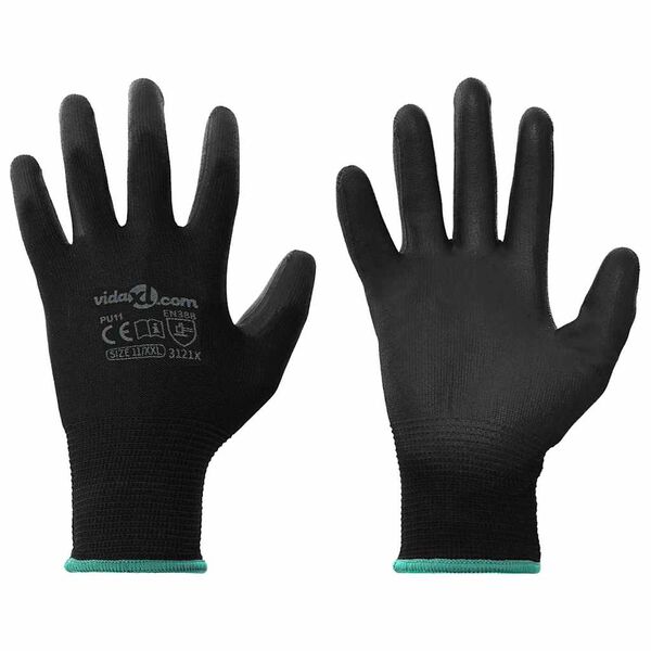 vidaXL Work Gloves 24 pcs Black 11 / XXL Polyester
