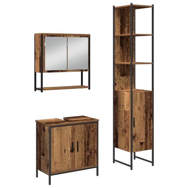 vidaXL Bathroom Furniture Set with Shelf 3 pcs Brown Engineered wood