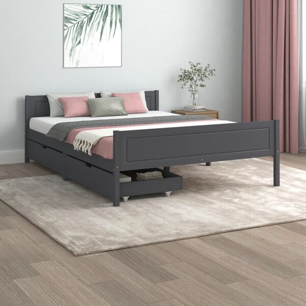 vidaXL Bed Frame without Mattress Dark Grey Solid Wood Pine 160x200 cm (322128+321990)