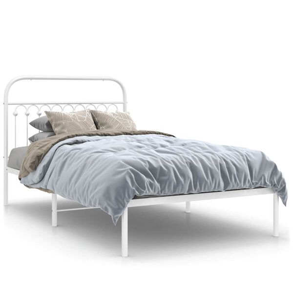 vidaXL Metal Bed Frame without Mattress with Headboard White 107x203cm