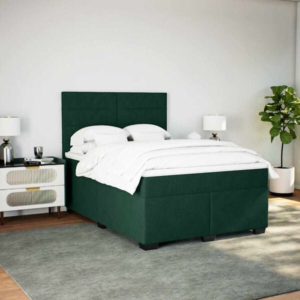 vidaXL Box Spring Bed with Mattress Dark Green 140x190 cm Velvet