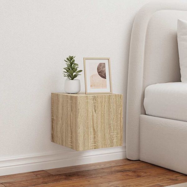 vidaXL TV Wall Cabinet with LED Lights Sonoma Oak 30.5x35x30 cm