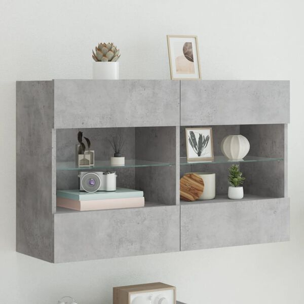 vidaXL TV Wall Cabinet with LED Lights Concrete Grey 98.5x30x60.5 cm