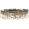 vidaXL 11 Piece Garden Dining Set with Cushions Mix Beige Poly Rattan