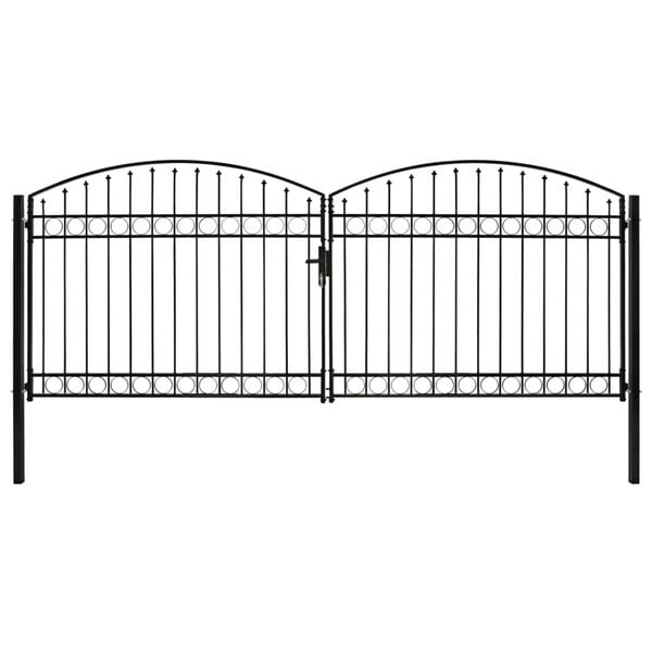vidaXL Fence Gate Double Door with Arched Top Steel 400x175 cm Black