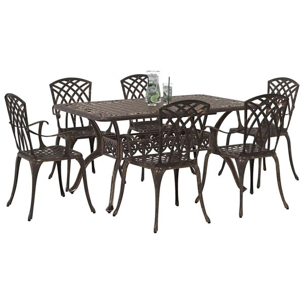 vidaXL Garden Dining Set 7 pcs Bronze Aluminium