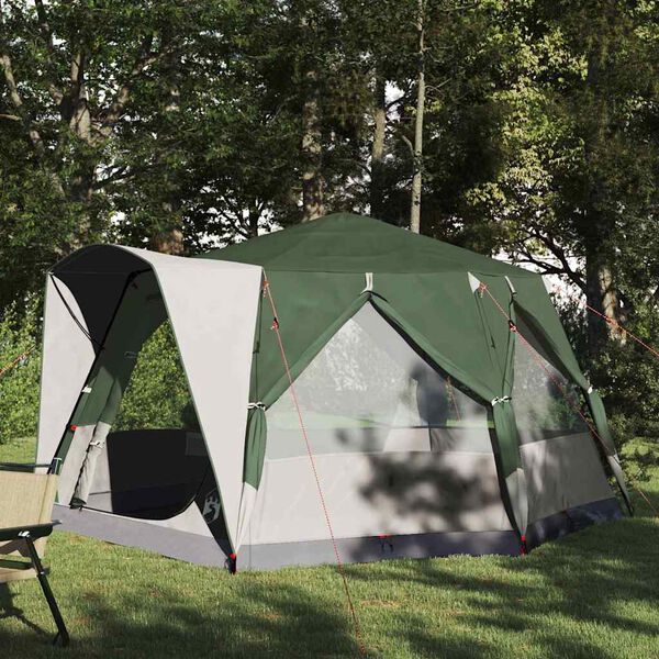 vidaXL Cabin Tent with Roof Green and White 333 x 317 x 194 cm