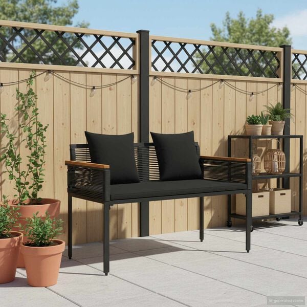 vidaXL Outdoor Bench with Cushion Black 117 x 54 x 74.5 cm Poly Rattan