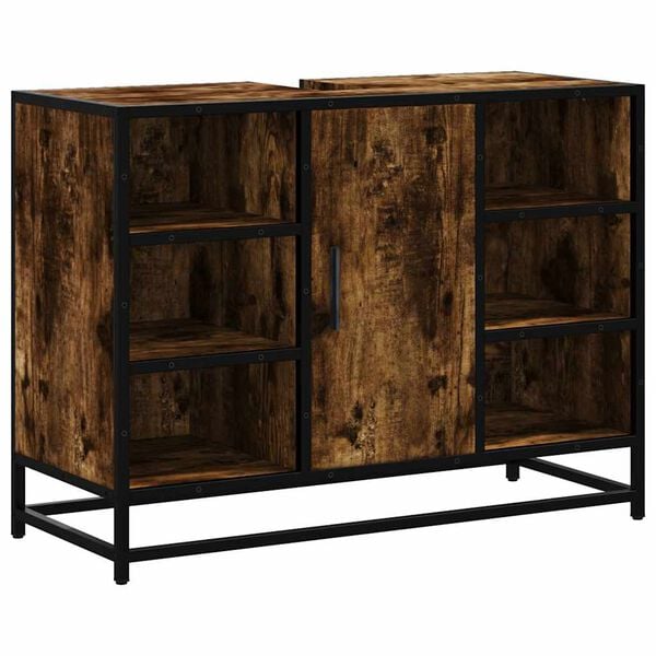 vidaXL Bathroom Sink Cabinet Smoked Oak 80x33x60 cm Engineered Wood