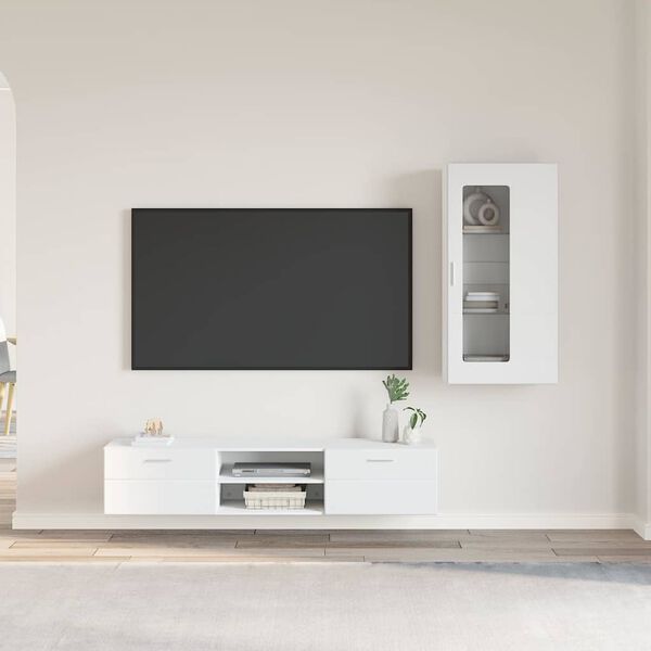 vidaXL TV Cabinet Set with Drawer FLORIN White Engineered Wood