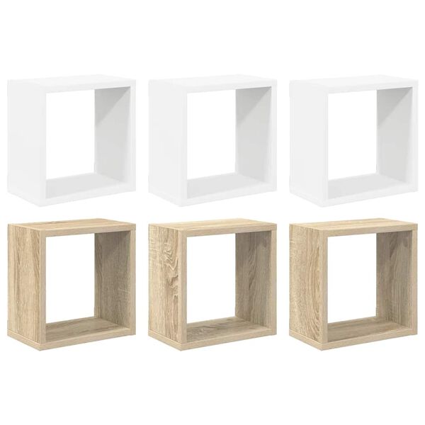 vidaXL Wall Cube Shelves 6 pcs White and Sonoma Oak 26x15x26 cm