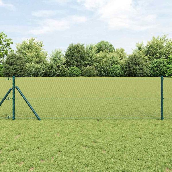 vidaXL Fence with Posts Green 0.5 x 100 m PVC-coated steel