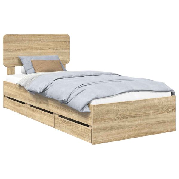 vidaXL Bed Frame with Headboard Sonoma Oak 75 x 190 cm Engineered Wood