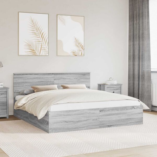 vidaXL Bed Frame Grey Sonoma 200 x 200 cm Engineered Wood